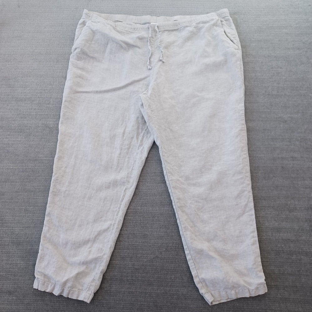 J Jill Linen Pants Womens‎ 2XL Gray Wide Leg Lagenlook Drawstring Casual Resort